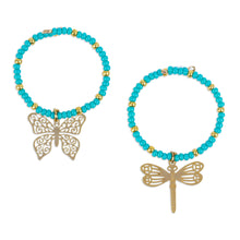 Load image into Gallery viewer, Set of 2 Handmade Beaded Drink Markers with Golden Pendants - Turquoise Flutter | NOVICA