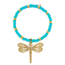 Load image into Gallery viewer, Set of 2 Handmade Beaded Drink Markers with Golden Pendants - Turquoise Flutter | NOVICA