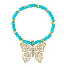 Load image into Gallery viewer, Set of 2 Handmade Beaded Drink Markers with Golden Pendants - Turquoise Flutter | NOVICA