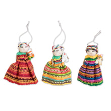Load image into Gallery viewer, Set of 3 Handcrafted Cotton Worry Doll Ornaments - Animal Friendship | NOVICA