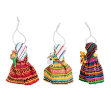 Load image into Gallery viewer, Set of 3 Handcrafted Cotton Worry Doll Ornaments - Animal Friendship | NOVICA