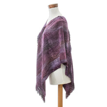 Load image into Gallery viewer, Cotton Blend Poncho in Purple Hues Handwoven in Guatemala - Primaveral Wine | NOVICA