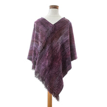 Load image into Gallery viewer, Cotton Blend Poncho in Purple Hues Handwoven in Guatemala - Primaveral Wine | NOVICA