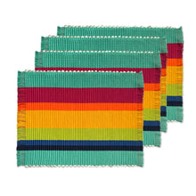 Load image into Gallery viewer, Hand Woven Striped Placemats from Colombia (set of 4) - Aqua and Rainbow | NOVICA