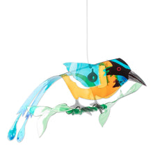 Load image into Gallery viewer, Hand-Painted Recycled Plastic Mobile of an Amazonian Motmo - Ethereal Fauna | NOVICA