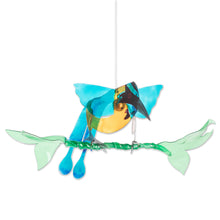 Load image into Gallery viewer, Hand-Painted Recycled Plastic Mobile of an Amazonian Motmo - Ethereal Fauna | NOVICA
