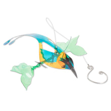 Load image into Gallery viewer, Hand-Painted Recycled Plastic Mobile of an Amazonian Motmo - Ethereal Fauna | NOVICA