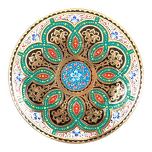 Load image into Gallery viewer, Green and White Floral Brass Wall Art from Uzbekistan - Heaven's Blossom | NOVICA