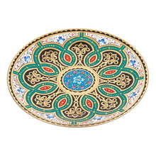 Load image into Gallery viewer, Green and White Floral Brass Wall Art from Uzbekistan - Heaven's Blossom | NOVICA