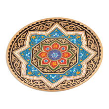 Load image into Gallery viewer, Black and Blue Geometric Brass Wall Art with Floral Motifs - Eden Illusions | NOVICA