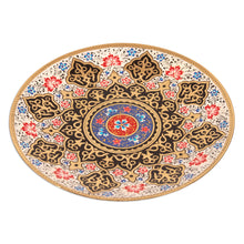 Load image into Gallery viewer, Traditional Floral and Leafy Painted Brass Wall Art - Bukhara Souls | NOVICA