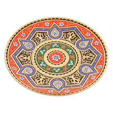 Load image into Gallery viewer, Geometric Red and Blue Brass Wall Art with Drop Motifs - Red Paradise Drops | NOVICA