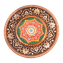 Load image into Gallery viewer, Hand-Carved Floral Walnut Wood Wall Art in Green - Uzbekistan Eden in Green | NOVICA