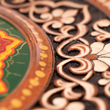Load image into Gallery viewer, Hand-Carved Floral Walnut Wood Wall Art in Green - Uzbekistan Eden in Green | NOVICA