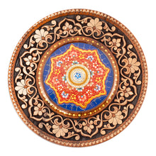 Load image into Gallery viewer, Hand-Carved Floral Walnut Wood Wall Art in Blue - Uzbekistan Eden in Blue | NOVICA