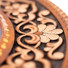 Load image into Gallery viewer, Hand-Carved Floral Walnut Wood Wall Art in Blue - Uzbekistan Eden in Blue | NOVICA