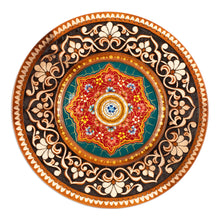 Load image into Gallery viewer, Hand-Carved Floral Walnut Wood Wall Art in Teal - Uzbekistan Eden in Teal | NOVICA