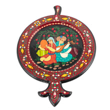 Load image into Gallery viewer, Hand-Painted Walnut Wood Wall Accent with Musician Couple - Pomegranate Musicians | NOVICA