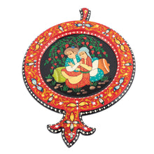 Load image into Gallery viewer, Hand-Painted Walnut Wood Wall Accent with Tender Couple - Pomegranate Lovers | NOVICA