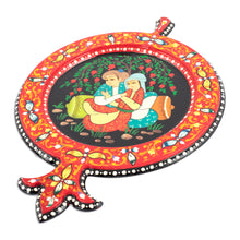Load image into Gallery viewer, Hand-Painted Walnut Wood Wall Accent with Tender Couple - Pomegranate Lovers | NOVICA