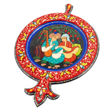 Load image into Gallery viewer, Hand-Painted Walnut Wood Wall Accent with Romantic Couple - Pomegranate Romance | NOVICA