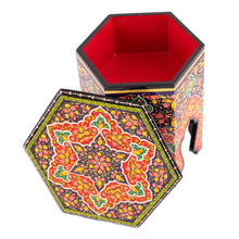 Load image into Gallery viewer, Handcrafted Floral Walnut Wood Jewelry Box in Red and Purple - Namangan Garden | NOVICA