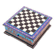 Load image into Gallery viewer, Purple Floral Walnut Wood Chess Set with Desert Scene - Luxurious Days in Bukhara | NOVICA