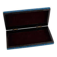 Load image into Gallery viewer, Handcrafted Painted Walnut Wood Chess Set in Teal - Teal Bukhara Folklore | NOVICA