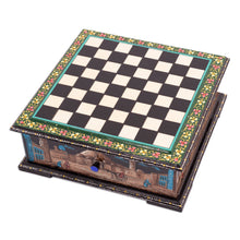 Load image into Gallery viewer, Green Floral Walnut Wood Chess Set with Desert Scene - Green Days in Bukhara | NOVICA
