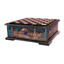 Load image into Gallery viewer, Green Floral Walnut Wood Chess Set with Desert Scene - Green Days in Bukhara | NOVICA