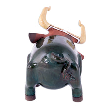 Load image into Gallery viewer, Bull Ceramic Figurine Made & Painted by Hand in Uzbekistan - Funky Bull | NOVICA