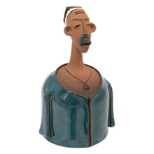 Load image into Gallery viewer, Man-Shaped Decorative Ceramic Bell Made & Painted by Hand - Man in Teal | NOVICA
