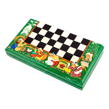 Load image into Gallery viewer, Handcrafted Painted Walnut Wood Chess Set in Green - Green Bukhara Folklore | NOVICA