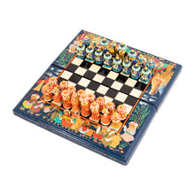 Load image into Gallery viewer, Handcrafted Painted Walnut Wood Chess Set in Blue - Bukhara Strategies | NOVICA