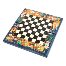 Load image into Gallery viewer, Handcrafted Painted Walnut Wood Chess Set in Blue - Bukhara Strategies | NOVICA