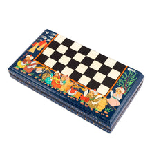 Load image into Gallery viewer, Handcrafted Painted Walnut Wood Chess Set in Blue - Bukhara Strategies | NOVICA