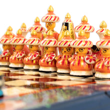 Load image into Gallery viewer, Handcrafted Painted Walnut Wood Chess Set in Blue - Bukhara Strategies | NOVICA