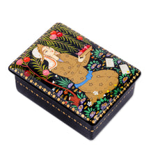 Load image into Gallery viewer, Handmade Black Walnut Wood Jewelry Box with Farmer in Yellow - Prosperous Harvest | NOVICA