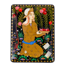 Load image into Gallery viewer, Handmade Black Walnut Wood Jewelry Box with Farmer in Yellow - Prosperous Harvest | NOVICA