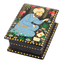 Load image into Gallery viewer, Handcrafted Black Walnut Wood Jewelry Box with Poet in Blue - Thriving Poem | NOVICA