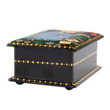 Load image into Gallery viewer, Handcrafted Black Walnut Wood Jewelry Box with Poet in Blue - Thriving Poem | NOVICA