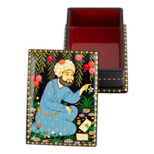 Load image into Gallery viewer, Handcrafted Black Walnut Wood Jewelry Box with Poet in Blue - Thriving Poem | NOVICA