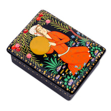 Load image into Gallery viewer, Lacquered Walnut Wood Jewelry Box with Woman in Nature Motif - Woman with Doira | NOVICA