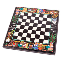 Load image into Gallery viewer, Handcrafted Painted Walnut Wood Chess Set in Black - Night Bukhara Folklore | NOVICA
