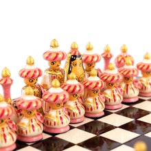 Load image into Gallery viewer, Handcrafted Painted Walnut Wood Chess Set in Black - Night Bukhara Folklore | NOVICA