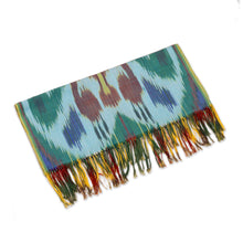 Load image into Gallery viewer, Colorful Fringed Cotton Ikat Scarf Hand-Woven in Uzbekistan - Fergana Forest | NOVICA