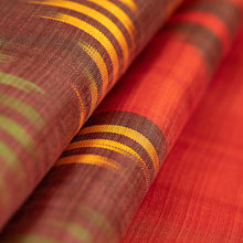Load image into Gallery viewer, Hand-Woven Fringed Silk Ikat Scarf in Red Brown and Yellow - Samarkand Market | NOVICA