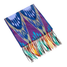 Load image into Gallery viewer, Handwoven Traditional Silk Scarf in a Cool Palette - Samarkand Renaissance in Blue | NOVICA