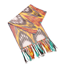 Load image into Gallery viewer, Handwoven Traditional Silk Scarf in a Warm Palette - Samarkand Renaissance in Red | NOVICA