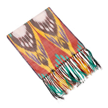 Load image into Gallery viewer, Handwoven Traditional Silk Scarf in a Warm Palette - Samarkand Renaissance in Red | NOVICA
